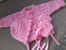 Handmade crochet knit newborn baby outfit crushed strawberry