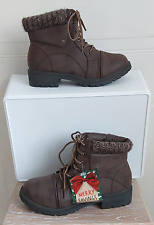 (Shoe Zone - Lilley) Brown Nubuck Lace-Up/Knit Collar Ankle Boots Adult Size 4