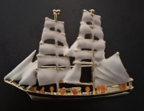 White sailing boat - boat, brooch