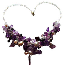 Real pearls purple amethyst gem crystal bridal 925 silver catch femme necklace