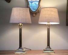 Pair Brass Corinthian Column Lamps Vintage, Laura Ashley Shades Not Included