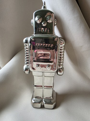 Silver ceramic robot money box - robot,