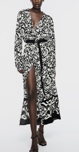 Floral belted long - long, sleeve
