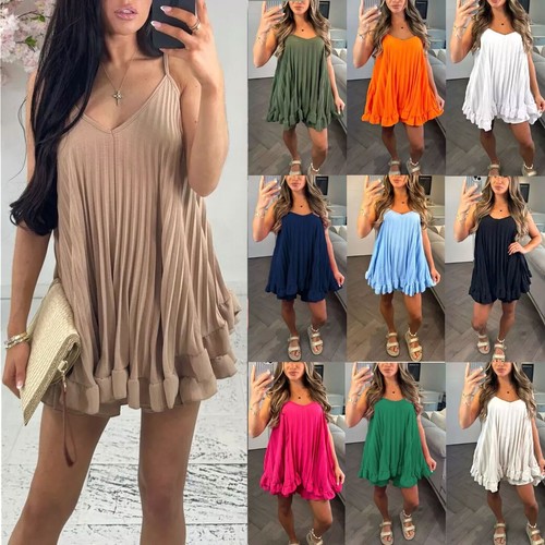 Ladies pleated frill strappy - pleated,