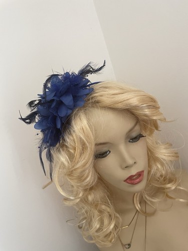 Cobalt blue feather fascinator - cobalt,