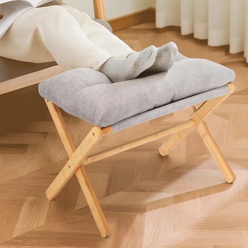 Folding wooden footstool grey - wooden,