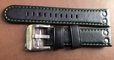 Genuine TW Steel Leather Watch Strap & Buckle 22mm Black  Green Stitching