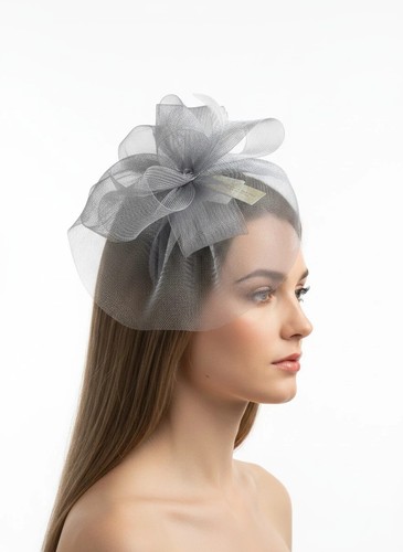 Silver grey mesh bow - mesh,