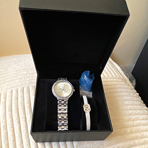 Signed silver tone wristwatch - silver-tone,