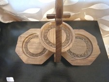 Wooden Hand Carved Folding  Tea Cakes  or Muffins  Stand. Preowned