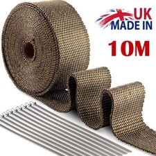 10m Titanium Gold Heat Wrap Tape Exhaust Insulating Downpipe + 10 Manifold Ties