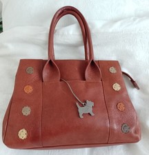 Radley Medium grab bag, dark tan, lemon lining grey dog tag, lots of pockets..