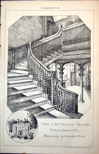 Old antique print plan - old, manor