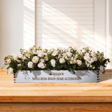 Artificial Decorative Flower Row in Wooden Pot Table Top Home Decor 60x15x15cm