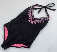 Victoria’s Secret PINK Black Pink Embroidered Aztec Halterneck Swimsuit - Size S