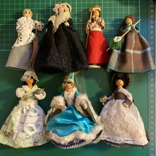 Vintage Wooden Peg Dolls x7