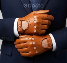 Reverse Stitched Real Leather Police Driving Gloves Car Bike Lamb Soft Skin UK