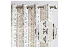 Jinchan-Boho linen curtains geometric & striped, 96 long,  Blue/ beige, 2 panels