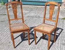 Matching pair of Antique French oak ratan Chair vintage bedroom occasiona chair 