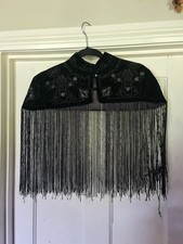 River Island Black velvet sequin fringed cape, size 10-12