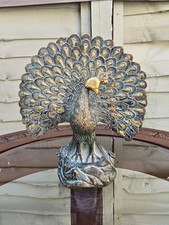Signed Chinese Antique Copper/Bronze Peacock Flaunting Its Tail Statue