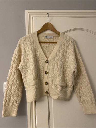 Zara off white knit cardigan - white,