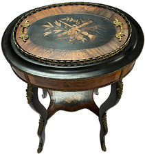 ANTIQUE FRENCH TABLE À OUVRAGE / SALON TABLE LOUIS XVI STYLE KINGWOOD MARQUETRY