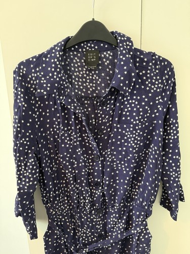 Navy buttoned dress with stars - dress,
