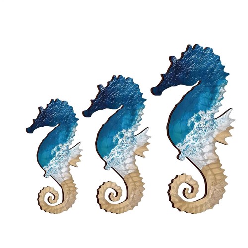 3pcs wooden seahorse - wooden,