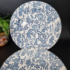 Churchill Made In England Peony Floral White Blue Dinner Plate Pair