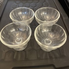 4 Vintage Desert Bowls Clear Glass Heavy Thick Glass Tableware Retro