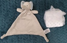 Mothercare Grey Elephant Comforter Blue Ears Blanket Blankie  & 3 muslins