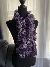 Handmade Open End Ruffle Scarf Amethyst Metallic Yarn Medium Length