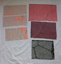 6 pieces vintage Japanese kimono silk shibori tie-dye fabric bundle 24