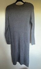 M&S Grey Slate Ribbed Knitted Midi Jumper Dress - Size M