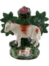Staffordshire Hand Painted Ceramic Cow and Calf Figurine Decorative Vintage