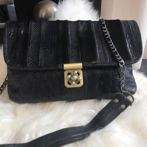 Black genuine leather shoulder - black,