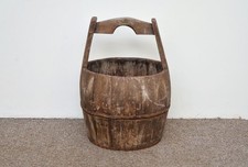 old vintage wooden rice bucket