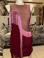 THREE FLOOR dark red LONG FRINGE STRUCTURED RUCHED BACKLESS SIZE 8 DRESS