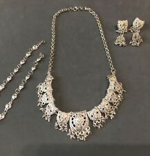 Indian Jewellery Set Silver Tone Necklace & Earrings Very Decorative Never worn