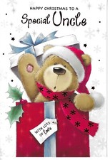 UNCLE CHRISTMAS GREETING CARD 7"X5" CUTE BEAR IN PRESENT
