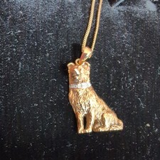 Danbury Mint Gold Over Sterling Silver German shepherd, diamond collar Necklace.