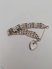 Silver 4-bar 7" Gate Bracelet Hallmarked With Padlock & Safety Chain (13 grams)