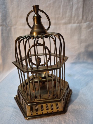 Brass bird cage vtg solid - 7",