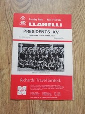 Llanelli v Presidents XV Oct 1974 Rugby Programme