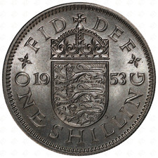 1953 Great Britain Elizabeth II 1 Shilling Coin (Dies 1+A) (Shallow Portrait)