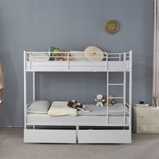 3FT Metal Single Bunk Beds Siblings Twins Bedroom Furniture White w/Two Drawers