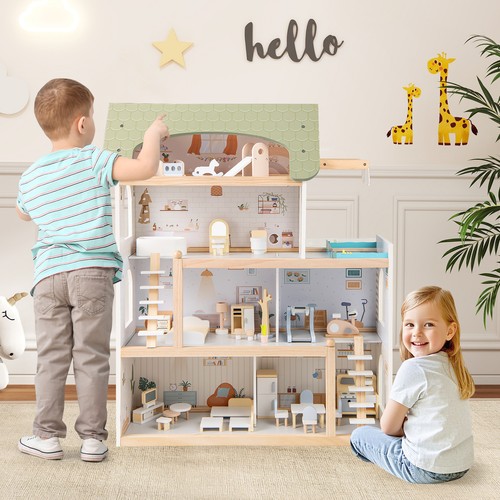 Kids wooden dollhouse modern - wooden,