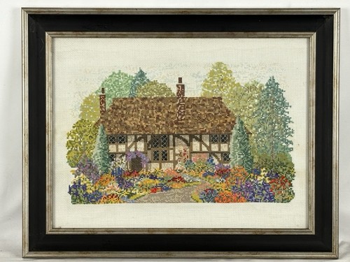 Framed cross stitch thatched - cross,