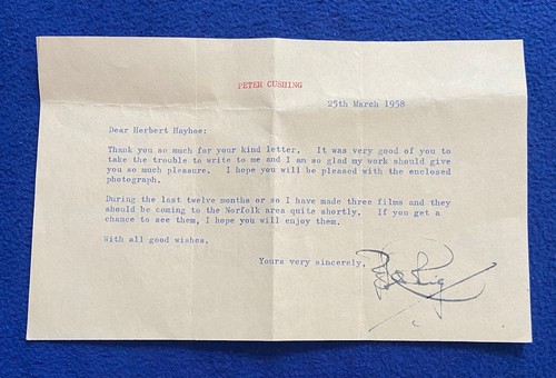 Peter cushing signed typed - cushing,